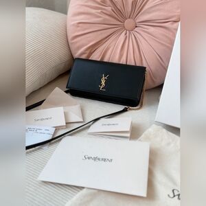 Yves Saint Laurent Cassandre Phone Holder Leather Chain Wallet Purse